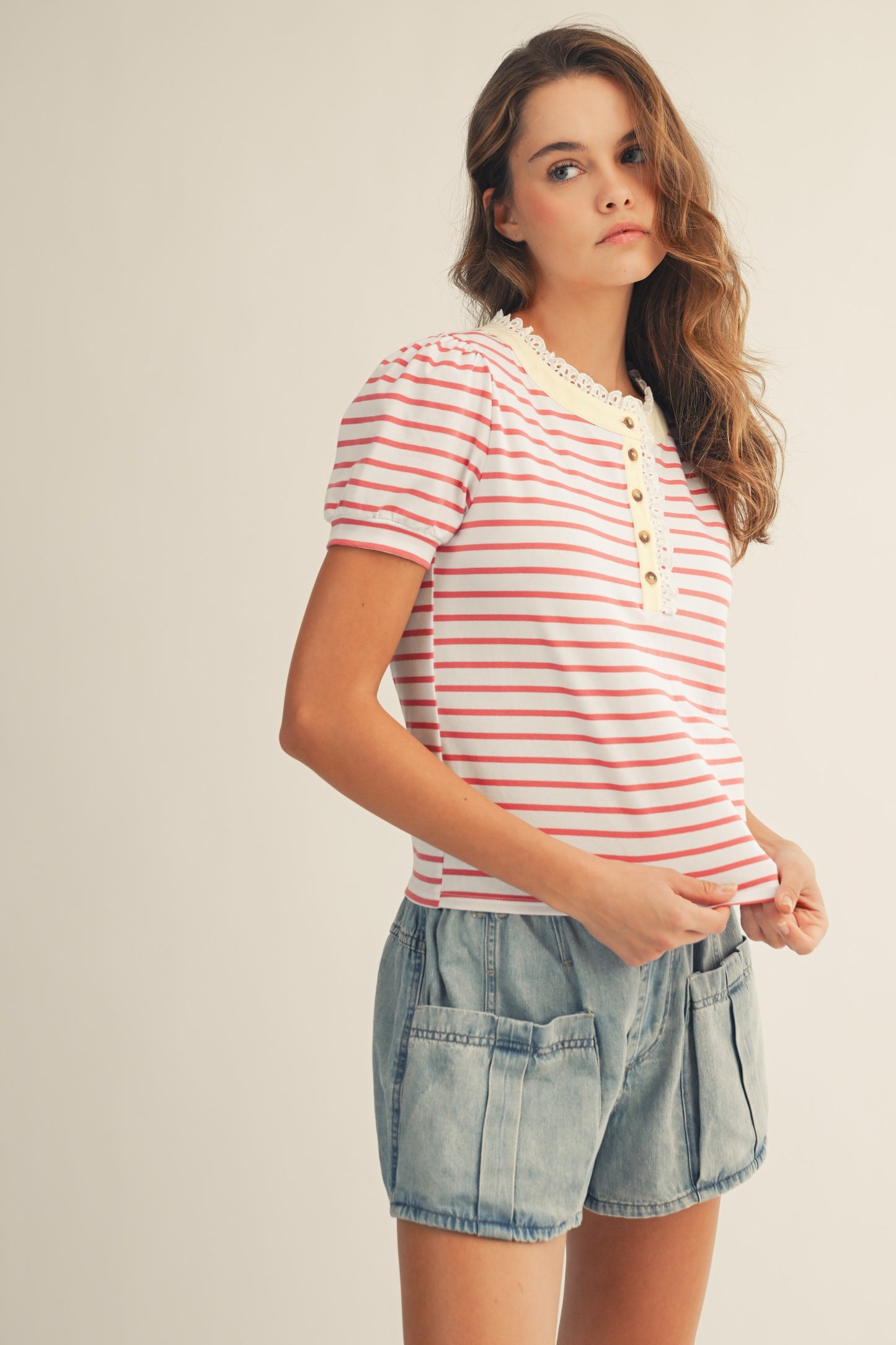 Henley Stripe Top