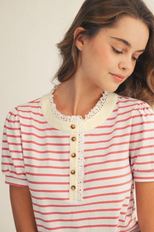 Henley Stripe Top